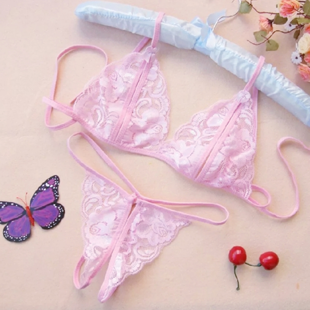 2/$30 NWOT Pink Lace Crotchless Bra Panties Lingerie Set